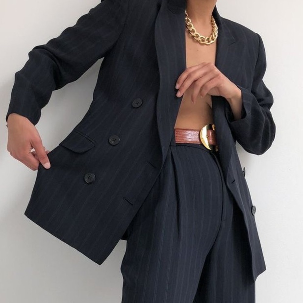 Boss Black Pinstripe Double-Breasted Blazer